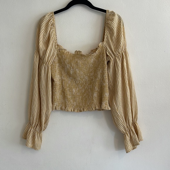 Urban Outfitters Yellow Gingham Crop Top | Size Large - Picture 7 of 8